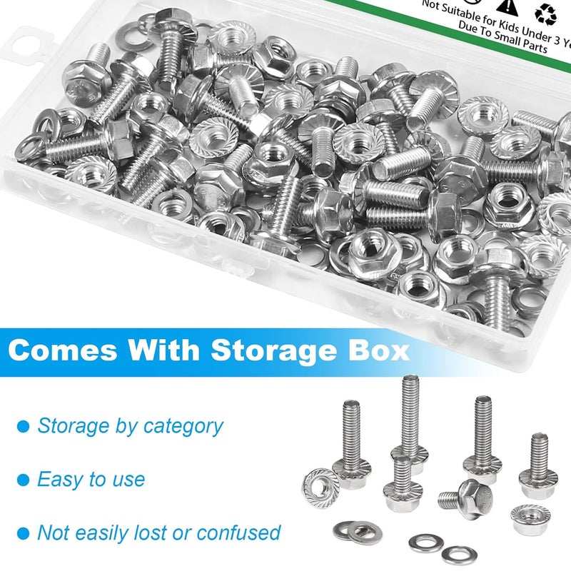 Yinpecly 25 Sets M6-1.0 x 16mm Flanged Hex Head Bolts Kits, M6 Flange Hexagon Screws and Nuts,Flat & Spring Lock Washers,18-8 (304) Stainless Steel,Metric Bolt Assortment, Fully Threaded - Image 5